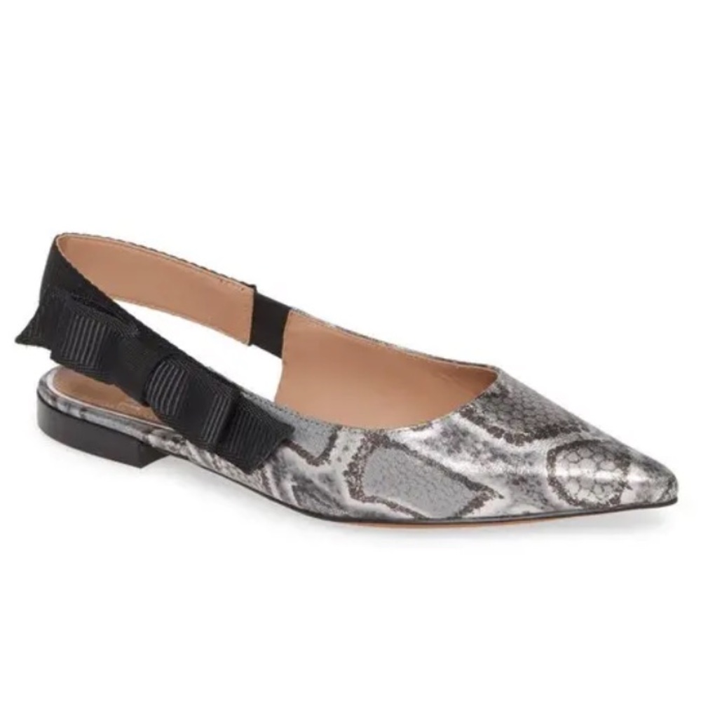 Linea Paolo Darcy ll Leather Slingback Side Bow Silver & Black Flat Size 6.5